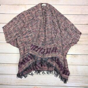 Handwoven Cape Poncho Fringe Open Front Purple Pink Bohemian Chic Shawl one size